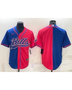 Men's Buffalo Bills Blank Royal/Red Split With Patch Cool Base Stitched Baseball Jersey