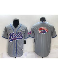 Men's Buffalo Bills Grey Team Big Logo With Patch Cool Base Stitched Baseball Jersey (Grey)