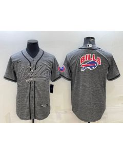 Men's Buffalo Bills Grey Team Big Logo With Patch Cool Base Stitched Baseball Jersey