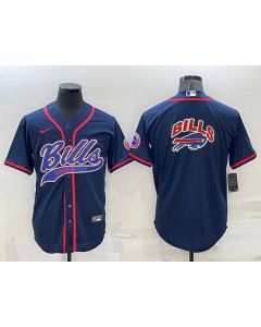 Men's Buffalo Bills Navy Team Big Logo With Patch Cool Base Stitched Baseball Jersey
