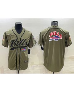 Men's Buffalo Bills Olive Salute to Service Team Big Logo Cool Base Stitched Baseball Jersey