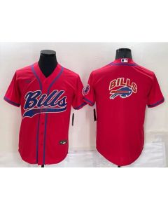 Men's Buffalo Bills Red Team Big Logo With Patch Cool Base Stitched Baseball Jersey