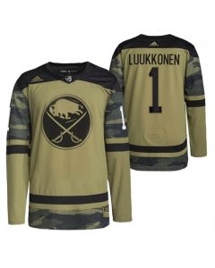 Men's Buffalo Sabres #1 Ukko-Pekka Luukkonen 2022 Camo Military Appreciation Night Stitched Jersey