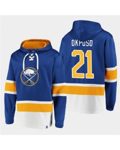 Men's Buffalo Sabres #21 Kyle Okposo Royal Ageless Must-Have Lace-Up Pullover Hoodie