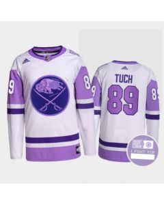 Men's Buffalo Sabres #89 Alex Tuch Fights Purple/White Cancer Blue Stitched Jersey
