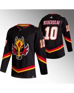 Men's Calgary Flames #10 Jonathan Huberdeau 2020-21 Black Reverse Retro Stitched Jersey