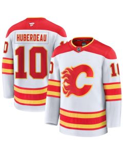 Men's Calgary Flames #10 Jonathan Huberdeau White Away Premium Jersey
