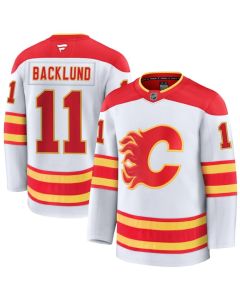 Men's Calgary Flames #11 Mikael Backlund White Away Premium Jersey