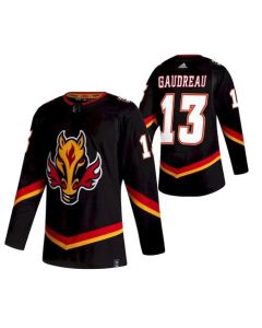 Men's Calgary Flames #13 Johnny Gaudreau 2020-21 Black Reverse Retro Stitched Jersey