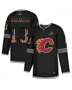 Men's Calgary Flames #13 Johnny Gaudreau 2020 Grey USA Flag Stitched NHL Jersey