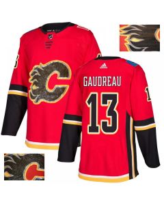 Men's Calgary Flames #13 Johnny Gaudreau Red Fashion Gold Stitched NHL Jersey