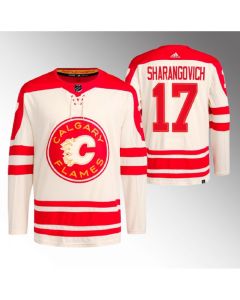 Men's Calgary Flames #17 Yegor Sharangovich 2023 Cream Heritage Classic Primegreen Stitched Jersey