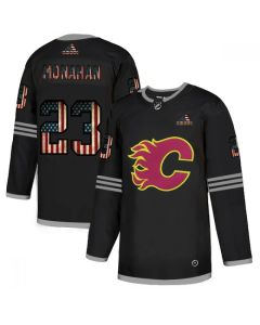 Men's Calgary Flames #23 Sean Monahan 2020 Grey USA Flag Stitched NHL Jersey