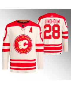 Men's Calgary Flames #28 Elias Lindholm 2023 Cream Heritage Classic Primegreen Stitched Jersey