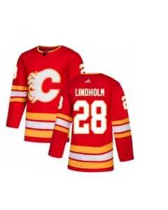 Men's Calgary Flames #28 Elias Lindholm Red Stitched NHL Jersey