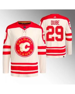 Men's Calgary Flames #29 Dillon Dube 2023 Cream Heritage Classic Primegreen Stitched Jersey