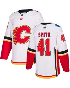 Men's Calgary Flames #41 Mike Smith White Away Stitched NHL Jersey