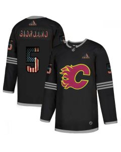 Men's Calgary Flames #5 Mark Giordano 2020 Grey USA Flag Stitched NHL Jersey