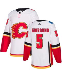 Men's Calgary Flames #5 Mark Giordano White Away Stitched NHL Jersey