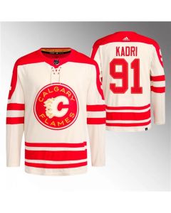 Men's Calgary Flames #91 Nazem Kadri 2023 Cream Classic Primegreen Stitched Jersey
