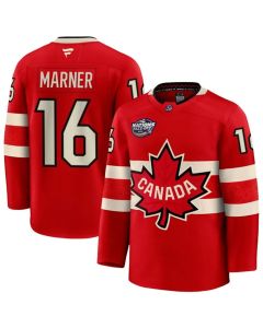 Men's Canada #16 Mitchell Marner Red 2025 4 Nations Face-Off Premium Stitched Jersey (Red)