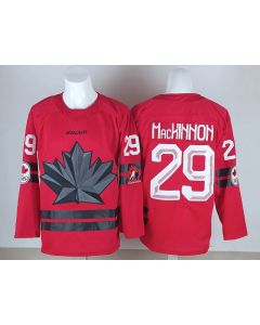 Men's Canada Hockey #29 Nathan MacKinnon Red 2026 Away Replica Jersey