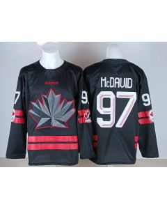 Men's Canada Hockey #97 Connor McDavid Black 2026 Away Replica Jersey