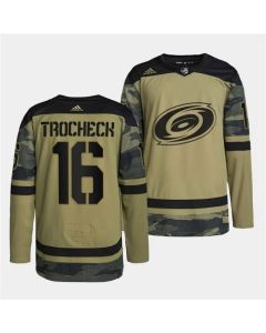 Men's Carolina Hurricanes #16 Vincent Trocheck 2022 Camo Military Appreciation Night Stitched Jersey