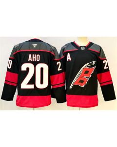 Men's Carolina Hurricanes #20 Sebastian Aho Black 2024-25 With A Patch Home Stitched Hockey Premium Jersey