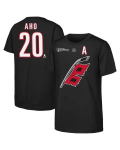 Men's Carolina Hurricanes #20 Sebastian Aho Outerstuff Black 2026 Stanley Cup Champions Name & Number T-Shirt