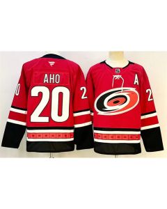 Men's Carolina Hurricanes #20 Sebastian Aho Red 2024-25 With A Patch Home Stitched Hockey Premium Jersey