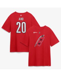 Men's Carolina Hurricanes #20 Sebastian Aho Red 2026 Stanley Cup Champions Stack Name & Number T-Shirt
