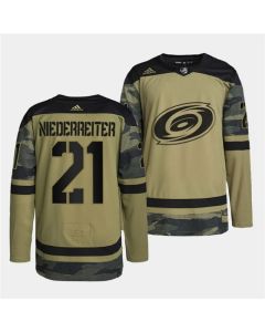 Men's Carolina Hurricanes #21 Nino Niederreiter 2022 Camo Military Appreciation Night Stitched Jersey