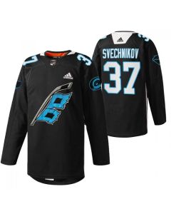 Men's Carolina Hurricanes #37 Andrei Svechnikov 2022 Black Warm-up Stitched Jersey