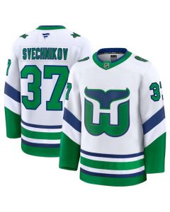 Men's Carolina Hurricanes #37 Andrei Svechnikov White 2024-25 Throwback Stitched Hockey Premium Jersey