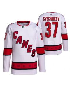 Men's Carolina Hurricanes #37 Andrei Svechnikov White Away Primegreen Pro Stitched Jersey