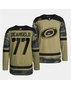 Men's Carolina Hurricanes #77 Tony DeAngelo 2022 Camo Military Appreciation Night Stitched Jersey