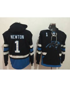 Men's Carolina Panthers #1 Cam Newton Black All Stitched NFL Hoodie Sweatshirt