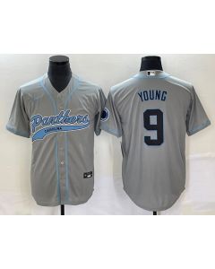 Men's Carolina Panthers #9 Bryce Young Gray With Patch Cool Base Stitched Baseball Jersey