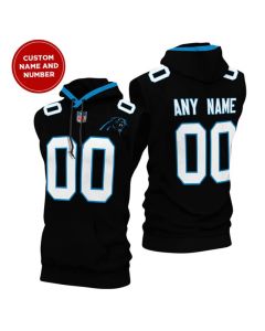 Men's Carolina Panthers Customized Black Limited Edition Sleeveless Hoodie