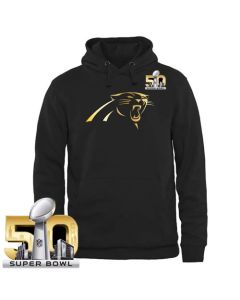 Men's Carolina Panthers Pro Line Black Gold Super Bowl 50 Collection Pullover Hoodie