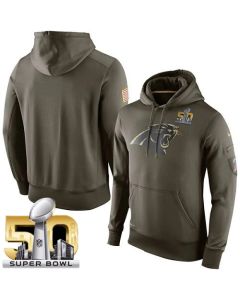 Men's Carolina Panthers Super Bowl 50 Olive Salute To Service KO Performance Hoodie