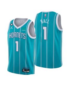 Men's Charlotte Hornets #1 LaMelo Ball 2022-23 Icon Edition No.6 Patch Stitched Basketball Jersey