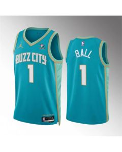 Men's Charlotte Hornets #1 LaMelo Ball Teal 2023/24 City Edition Stitched Basketball Jersey