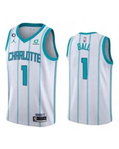Men's Charlotte Hornets #1 LaMelo Ball White No.6 Patch Stitched Basketball Jersey