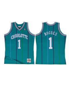 Men's Charlotte Hornets #1 Muggsy Bogues Aqua Throwback Stitched Jersey