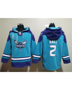 Men's Charlotte Hornets #2 LaMelo Ball Aqua Lace-Up Pullover Hoodie