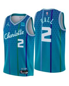Men's Charlotte Hornets #2 LaMelo Ball Blue 2021/2012 City Edition Stitched Jersey