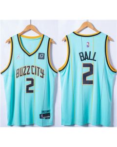 Men's Charlotte Hornets #2 LaMelo Ball Blue 75th Anniversary Stitched NBA Jersey (Blue)