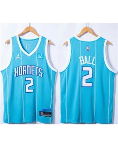Men's Charlotte Hornets #2 LaMelo Ball Blue 75th Anniversary Stitched NBA Jersey